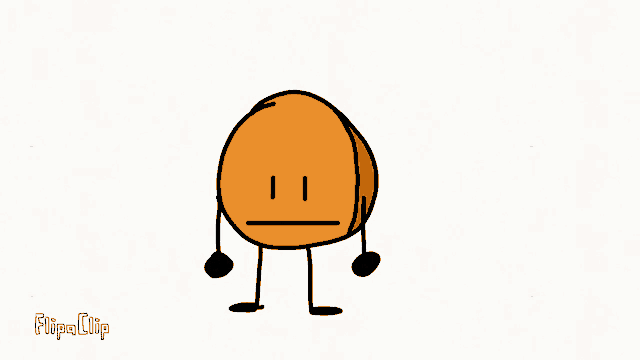 a cartoon drawing of an orange ball with a face and legs