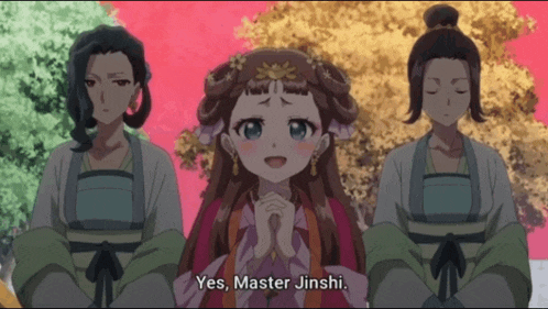 a girl says yes master jinshi in front of two other women