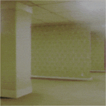 a blurry picture of a person 's face with a green and red border
