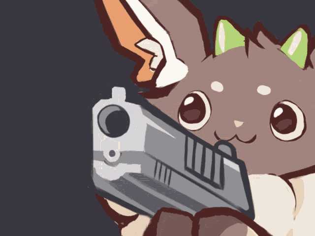 a drawing of a cat holding a gun