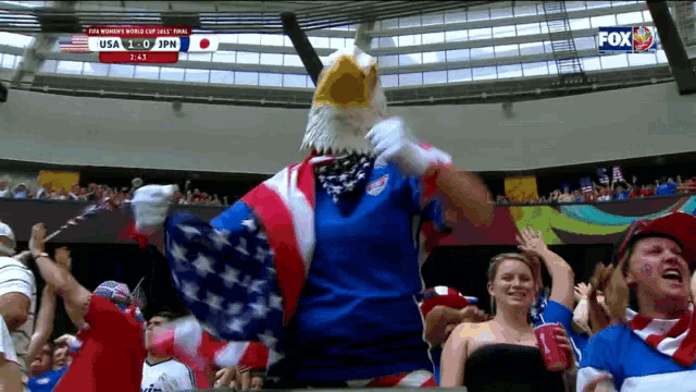 a crowd of people are watching a game between usa and japan