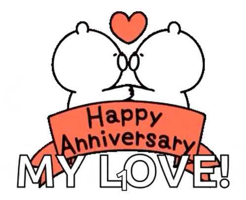 a happy anniversary sign with a red ribbon and the words my love