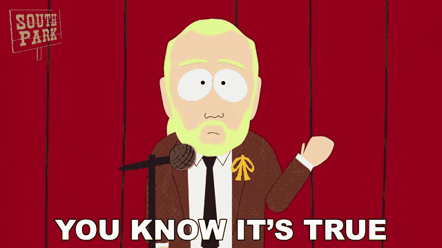 a cartoon of a man in a suit and tie with the words you know it 's true below him
