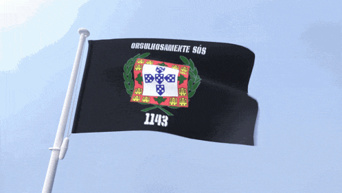 a black flag that says 1143 on it is waving in the wind
