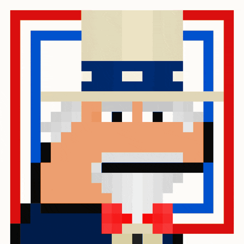 a pixel art drawing of uncle sam with a hat and bow tie