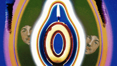 two faces are behind a colorful circle with the letter o on it