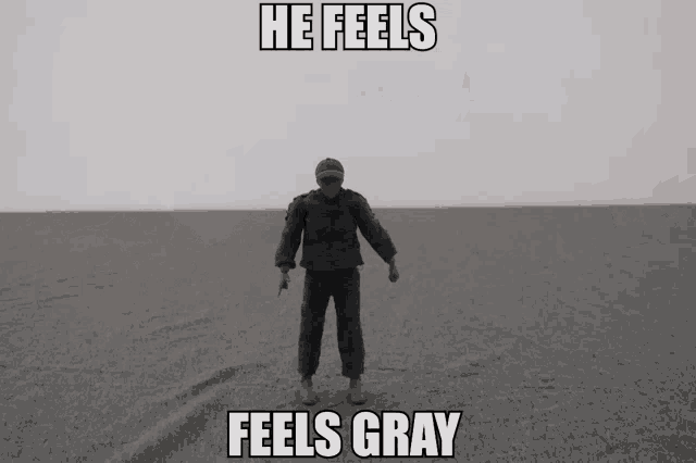 a statue of a man with a gun on his shoulder says he feels gray