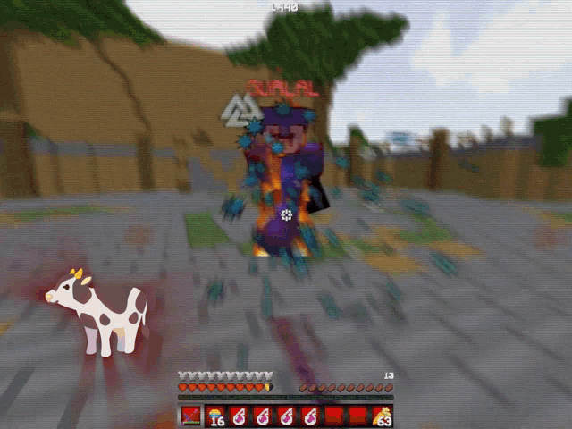 a screenshot of a video game shows a cow and a man with the name sulal