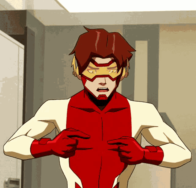 a cartoon character in a red and white superhero outfit