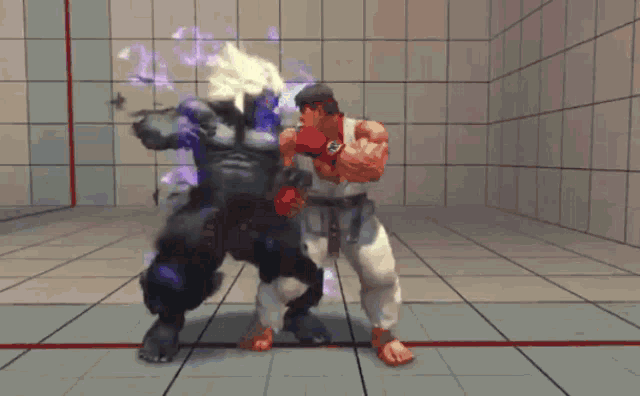 a video game character is fighting another character with a watch on his wrist
