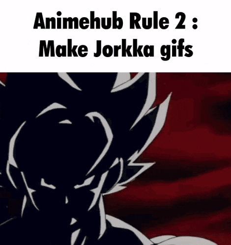 a picture of a cartoon character with the words `` animehub rule 2 : make jorkka gifs '' .