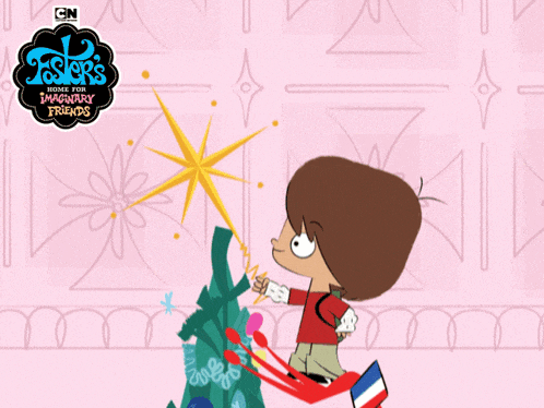 a cartoon of a boy decorating a christmas tree is sponsored by cartoon network