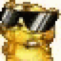 a pixel art drawing of a yellow object wearing sunglasses .