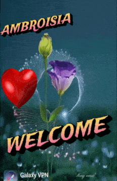 a welcome sign with a purple flower and a red ball