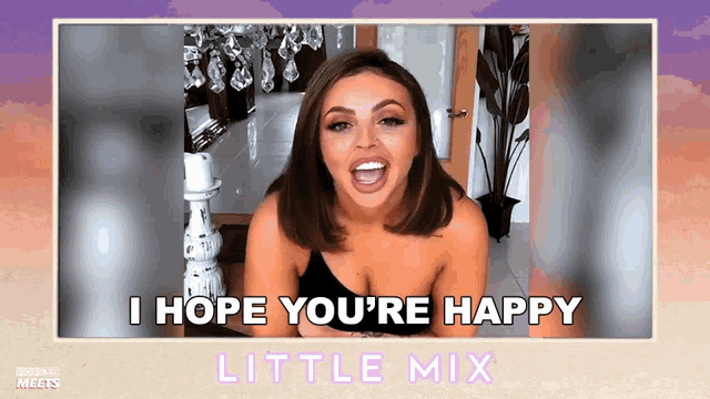 a video of a woman saying " i hope you 're happy "