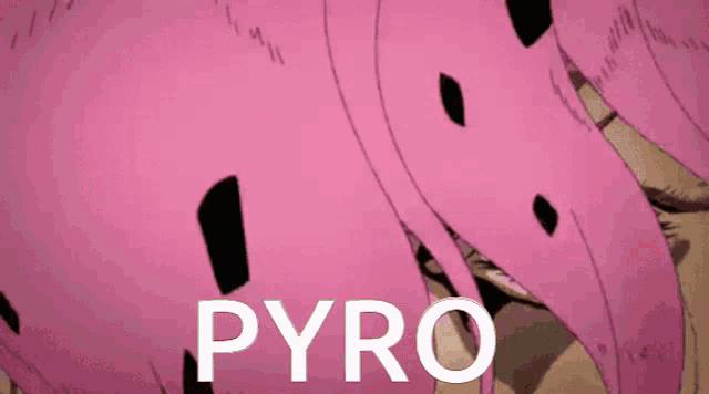 a pink flamingo with the word pyro below it