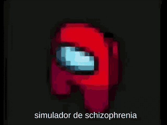 a pixel art of a red among us character with a blue face