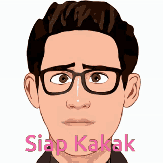 a cartoon of a man with glasses and the words siap kakak written below him