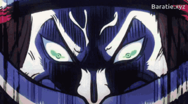 a close up of a person 's face with the words baratie.xyz below
