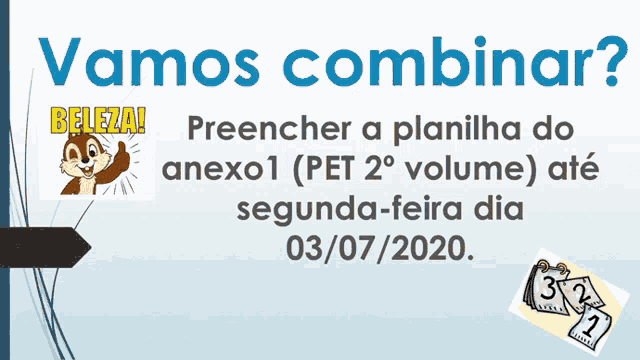 a poster with a chipmunk and the words " vamos combinar "