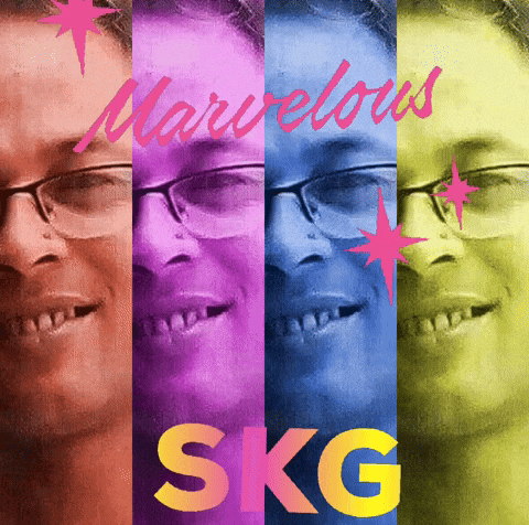 a picture of a man with glasses and the words marvelous skg on it