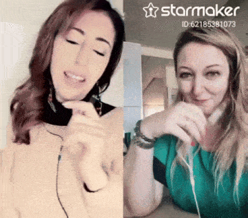 two women are making funny faces with starmaker