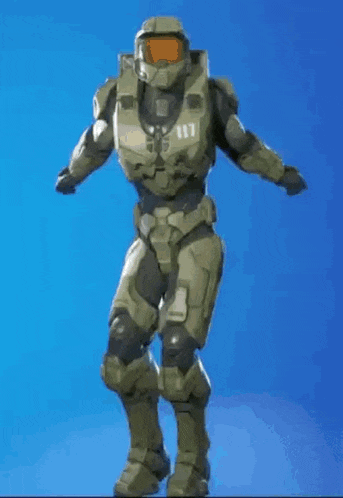 a soldier in a military uniform is dancing in front of a blue background .