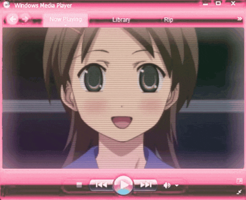 a pink windows media player shows a girl 's face