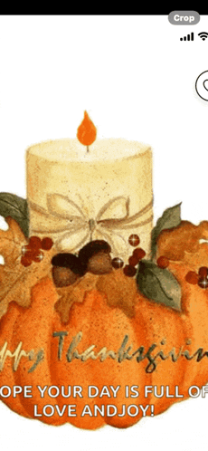 a thanksgiving card with a pumpkin and a candle on it