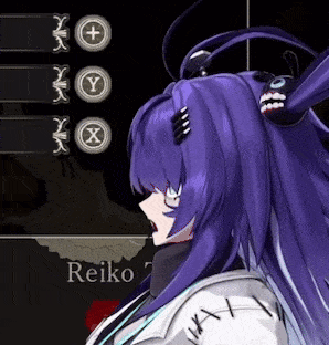 a girl with purple hair and the name reiko on the bottom right