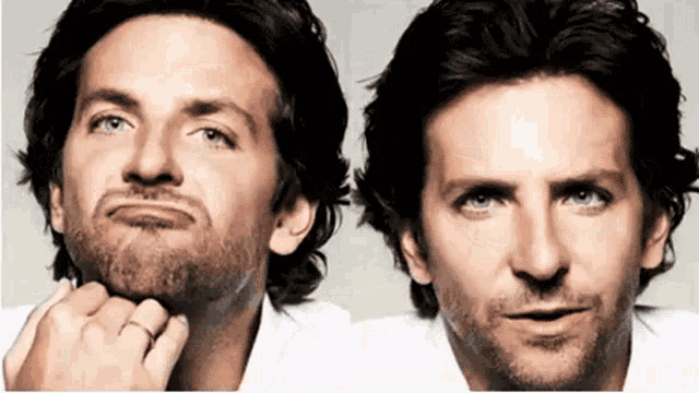 a man with a beard is making a funny face and another man with a beard is making a serious face