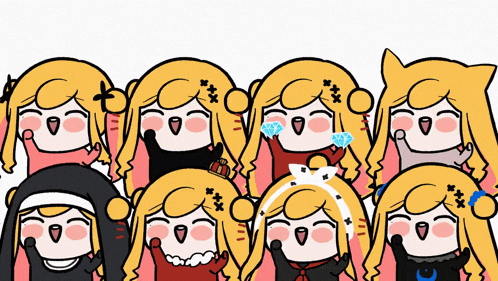 a cartoon of a group of girls with different outfits