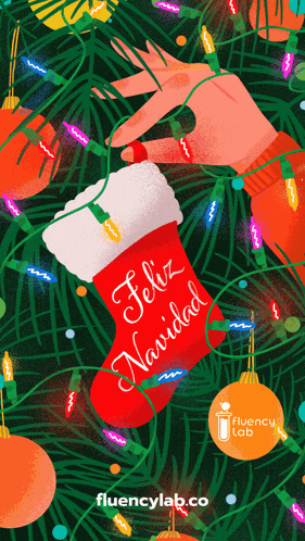 an illustration of a christmas stocking that says feliz navidad on it