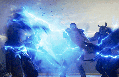 a man is being struck by a lightning bolt in a video game