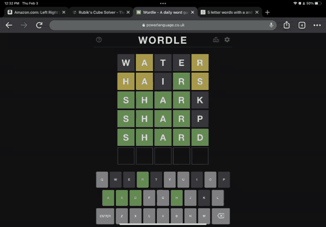 a screen shot of a wordle game on a phone