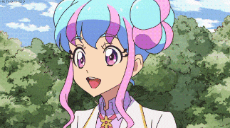 a girl with pink and blue hair and a white jacket