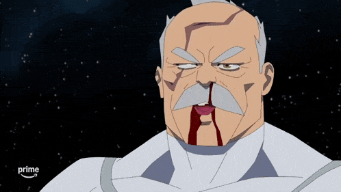 a cartoon of a man with blood coming out of his nose and the word prime on the bottom left