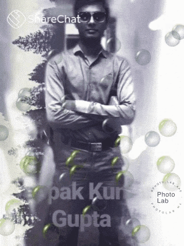 a man with his arms crossed is surrounded by bubbles and the name pak kun gupta