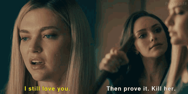 a woman says " i still love you " next to a picture of another woman