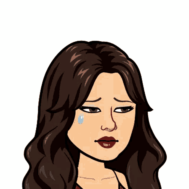a cartoon of a woman with long brown hair and red lips