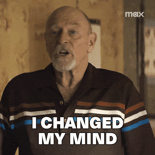 an older man says i changed my mind in a striped shirt