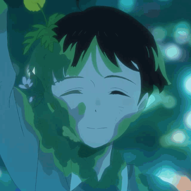 a close up of a person 's face with a plant growing out of it
