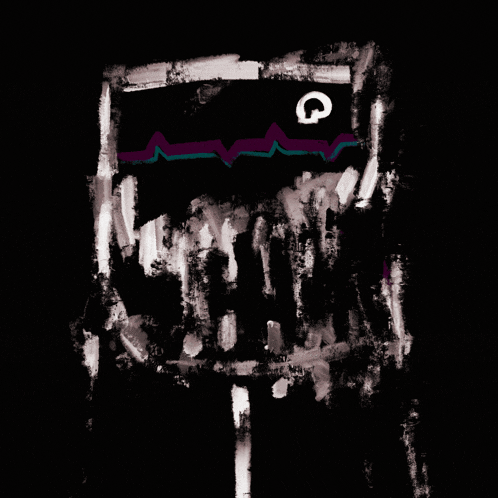 a black and white painting with a purple heartbeat and the letter c on it