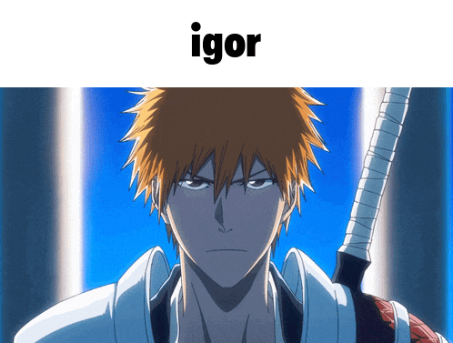 a picture of a man with a sword and the word igor above him