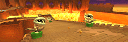 a video game scene with a few plants in the middle