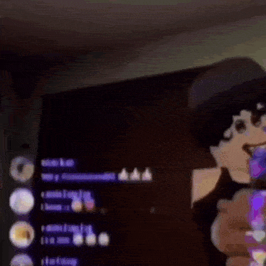 a cartoon character is holding a knife and smiling in front of a screen .