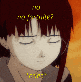 a picture of a girl with the words no no fortnite * cries * on it
