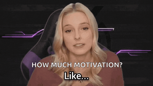 a woman is sitting in a chair and says how much motivation a lot !
