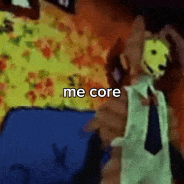a cartoon of a man in a suit and tie with the words me core above him