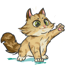 a cartoon drawing of a cat with a paw in the air